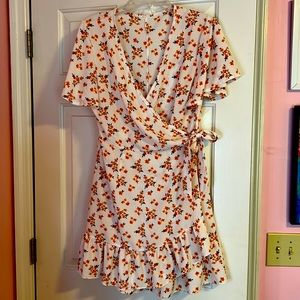 White and orange wrap dress